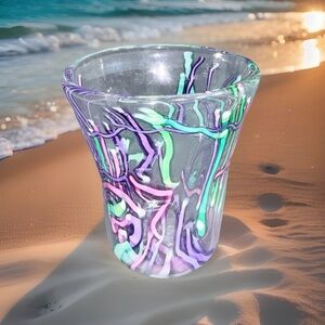 Stephen Kitras Art Drinking Glass Broken Cane Series Purple/Green Signed 2011